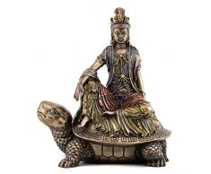 Buddhistische Göttin Wasser Mond Quan Yin auf Schildkröte Statue Guan Bronze Puder aus