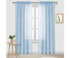 DWCN Sheer Gardinen Leinenoptik Stange Pocket Wohnzimmer Vorhänge Set 2 Stück Fenstervorhänge 52 x 84 inch himmelblau
