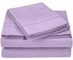 Superior Super Weiches Licht Gewicht knitterfrei-Bettlaken-Set mit Regal Stickerei in Geschenk-Box, 100% gebürstete Mikrofaser, lila, Full, 4-TLG.