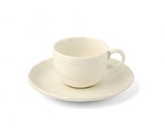H+H Kaffeetasse mit Untertasse, stapelbar, 210 ml Bone China Porzellan, beige