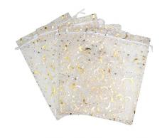 SUNGULF Organza-Beutel mit Kordelzug, Sternen und Mond, für Hochzeit, Party, Schmuck, Süßigkeiten, Geschenktüten, 100 Stück 6x9 inch weiß