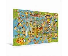 Calvendo Premium Textil-Leinwand 120 cm x 80 cm Quer Im Schwimmbad | Wandbild, Bild auf Keilrahmen, Fertigbild auf Echter Leinwand, Leinwanddruck: Lustige den Kleinen Frosch Pepi Spass Spass