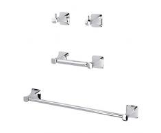 VETTA 4-teiliges Badezimmerzubehör-Set – inklusive 45,7 cm Handtuchstange, Toilettenpapierhalter und Bademantelhaken, aus Edelstahl, zur Wandmontage Chrome