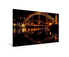 CALVENDO Premium Textil-Leinwand 90 cm x 60 cm quer, Porto bei Nacht, Fotografie von Nicola Furkert, auf Leinwand mit Keilrahmen | Wandbild, Bild auf Stadt: Die Brücke Dom Luís I Orte Orte
