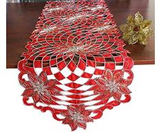 Granddeco Tischläufer, Weihnachtsstern bestickt, mit Blumenmuster, Weihnachtsblume, Kommode, Kreuzstich, Tischdekoration für Zuhause, Essen, Weihnachten, Tischdekoration, Läufer, 16 x 68 cm Runner16x68 rot