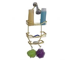 Home Basics Rio 2 Etagen Caddy Zubehör Haken für Luffa, Rasierer und große Seifenablage, Hängeaufbewahrung für Shampoo, Conditioner und Seife, goldfarben