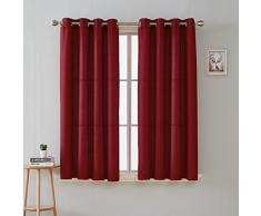 Deconovo langlebige Vorhänge aus Kunstleinen, Chevron-Design, mit Ösen Oben, 132 x 160 cm, Rot