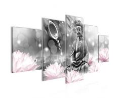 Bilder Feng Shui Buddha Wandbild Vlies - Leinwand Bild XXL Format Wandbilder Wohnzimmer Wohnung Deko Kunstdrucke Rosa Grau 5 Teilig - MADE IN GERMANY - Fertig zum Aufhängen 018253c