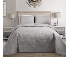 K&M MK Collection 3 PC Massiv geprägt Tagesdecke Bed-Cover Over Größe Beige/Khaki New King/California King Silber