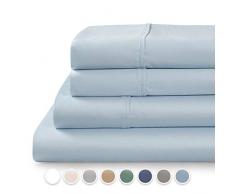 Tranquil Nights Fadenzahl 500 100% Premium Baumwolle Spannbetttuch Set, 4-teilig, langstapelige gekämmte Compact Cotton, Satin Weave, Classic Z Saum, Ultra Soft & Shine, passt Matratze bis zu 43,2 cm Deep Pocket King blau