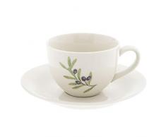 Clayre & Eef OLGKS Kaffeetasse mit Untertasse Olivenzweig (0,2 l)