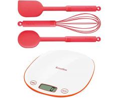 Terraillon Access Starter-Set, Küchenwaage und -utensilien: Löffel/ Großer Schneebesen/ Spatel, Weiß/Korall