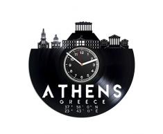 Kovides Athens Wanduhr Athen City Vintage Rekorduhr Athens Hauptstadt Griechenland B-Day Geschenk Idee für Ihn Einzigartige Aufkleber Athen Stadt Minimalistische Dekoration für Haus