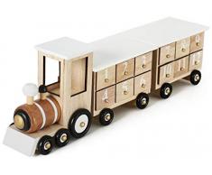 BRUBAKER Adventskalender aus Holz, Weihnachtszug, weiß, natürliche Farben, 47 x 9,5 x 10,2 cm