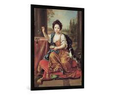 Gerahmtes Bild von Pierre Mignard I Das kleine Mädchen mit den Seifenblasen, Kunstdruck im hochwertigen handgefertigten Bilder-Rahmen, 70x100 cm, Schwarz matt