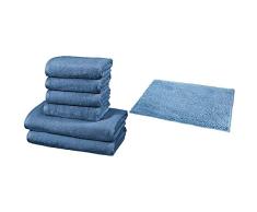 AmazonBasics - Handtuch-Set, schnelltrocknend, 2 Badetücher und 4 Handtücher - Seeblau, 100% Baumwolle & Badteppich, Hochflor, rutschfest, Mikrofaser, 53 x 86 cm, Seeblau