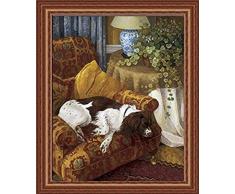 Buyartforless Diana Calvert Kunstdruck, gerahmt, Motiv Springer Spaniel Hund auf Stuhl, 76 x 61 cm, Braun