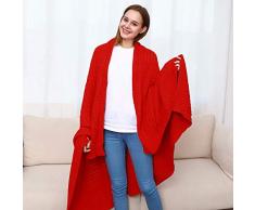 VanRolldex Überwurfdecke aus Baumwolle, Zopfmuster, weich, warm, für Couch Sofa, Bett, Stuhl, Dekoration, 137,1 x 177,8 cm rot