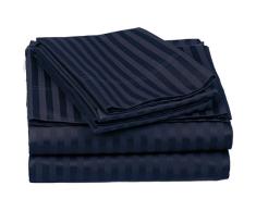 Superior Einlagiges Bettlaken-Set für Doppelbett aus 100% gekämmter ELS-Baumwolle, Fadenzahl 650, Doppel-3-Stück-Bettlaken-Set, ägyptische Baumwolle, Marineblau, Long Single/IKEA Single
