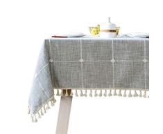 Bettery Home Tischdecke aus Baumwollleinen, quadratisch, mit Quaste, für Esszimmer, Küche, Tischdekoration, 132 x 132 cm 52 x 70 grau