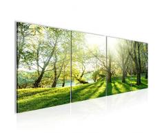 Bilder Wald Landschaft Wandbild 160 x 50 cm Vlies - Leinwand Bild XXL Format Wandbilder Wohnzimmer Wohnung Deko Kunstdrucke Grün 4 Teilig - MADE IN GERMANY - Fertig zum Aufhängen 608446a