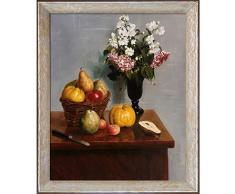 La Pastiche Ölgemälde, gerahmt, Motiv Stillleben mit Blumen und Obst, 71 x 61 cm, Mehrfarbig