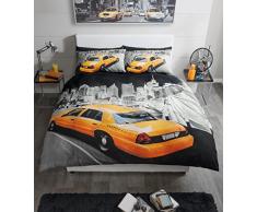 Gaveno Cavalia Poly Baumwolle Panel Print Premium Bettdecke Set mit Bettbezug und Kissen Fall Yellow Cab Multi Single, Mehrfarbig, King Size