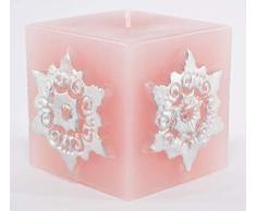 Magic Candle World Candles Pastellrosa quadratische Stumpenkerze. Handbemalte Sterne mit Kristallen verziert. Winterkerze, Advent, Adventskranz, Weihnachts Deko.