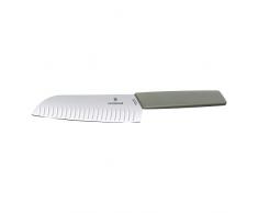 Victorinox 6.9056.17K6B Swiss Modern Santokumesser, Kullenschliff, rostfreier Stahl, spülmaschinengeeignet, Olive-grün