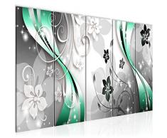 Bilder Blumen Abstrakt Wandbild 200 x 80 cm Vlies - Leinwand Bild XXL Format Wandbilder Wohnzimmer Wohnung Deko Kunstdrucke Türkis 5 Teilig - MADE IN GERMANY - Fertig zum Aufhängen 021355c
