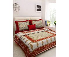 xtore Bettlaken mit Jaipuri-Druck, für Doppelbett, 2 Kissenbezüge, 100% Baumwolle
