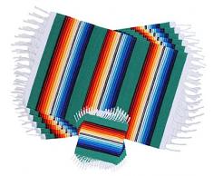 Threads West mexikanische Serape-Platzsets und Untersetzer, bunt mit Fransen, entworfen in traditioneller mexikanischer Serape-Decke. Platzsets und Untersetzer, 6 Stück grün