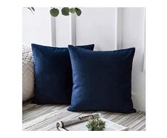 Azume Set von 2 gemütlichen Samt-Kissenbezügen, weich, quadratisch, dekorativer Kissenbezug für Sofa, Schlafzimmer, Auto 18 * 18inch Marineblau