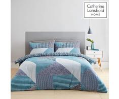 Catherine Lansfield Larsson Geo Bettwäsche-Set, Polyester, blaugrün, Doppelbett