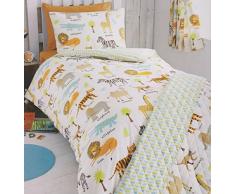 Kids Club Zebra Tiger Elefant AFFE Kinder Steppdecke Bezug, Single Bettwäsche-Set, Mehrfarbig