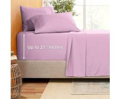 Empyrean Bettwäsche Bambus Mischung 4-teilig 21 Bettlaken Set - Bambus und Mikrofaser Mischung - extra tiefe Taschen Bettlaken - pflegeleicht knitterfrei Kein Bügeln notwendig Split Queen Size Lavendeltraum