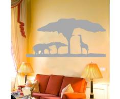 INDIGOS 4052166117548 Wandtattoo w555 Afrika / Steppe Elefant Giraffe Wandaufkleber 96 x 53 cm, silber