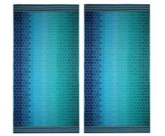Baumwolle Craft – Übergroße Jacquard doppelt gewebt Velours Strandtuch 40 x 70 – Wahl von 2 Pack oder Single Pack – Tile Blau Blaugrün – dick Plüsch Luxuriöser Velours Flor – 450 Gramm pro Quadratmeter