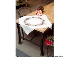 Vervaco Blumenkranz Stickpackung/Tischdecke im vorgedruckten/vorgezeichneten Kreuzstich, Baumwolle, Mehrfarbig, 80 x 80 x 0.3 cm