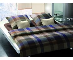 fleuresse Squares Satinbettwäsche mit Reißverschluss schokolade-nachtblau 200/200 + 80/80 cm