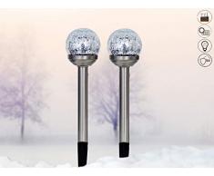 ABC Home Garden Solarleuchte â â Solarstecker â â Lichtsensor â Ein- & Ausschalter â solarbetrieben â Farbwechsel, Edelstahl, Glas, Silber, ca T x 7,5 cm B x 34,5 cm H
