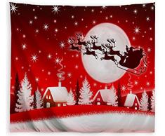 Ortigia Wandteppich, Weihnachtsmotiv, Wandbehang, Heimdekoration für Wohnzimmer, Schlafzimmer, Schlafsaal, Polyester, Nadeln enthalten 80 W x 60 L Schlitten auf rotem Mond