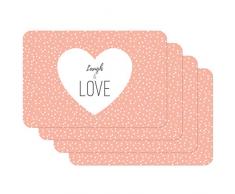 Venilia Tischset Platzset für Esszimmer Rosé mit Spruch Laugh & Love, 4er Set abwischbar Polypropylen, lebensmittelecht 45 x 30 cm, 4 Stück, 59071, Kunststoff, Rose