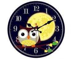 ShuaXin Wanduhr aus Holz, große Ziffern, leicht zu lesen, leise Wanduhr, Vintage, antik, Klassische Retro-Wanduhr, Quarz-Uhrwerk, batteriebetrieben, runde Wanduhr Antik 14 inch Cartoon Owl