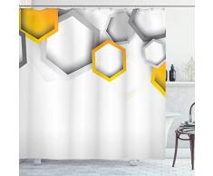 Ambesonne Abstrakt Decor Vorhang für die Dusche, Geometrische Sechseck Modernem Bienenwachs Cool Artistic Artwork, Stoff Badezimmer Decor Set mit Haken, 213,4 cm Extra Lang, Grau Gelb und Weiß