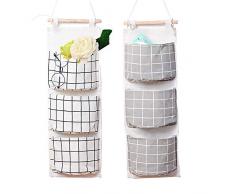 HomRing Aufbewahrungstasche zum Aufhängen an der Wand, 3 Taschen, für Kinderzimmer, Aufbewahrungstasche über der Tür, Stoff, Wand, Tür, Schrank, Hängetasche, Organizer, 2 Packungen Gray+White