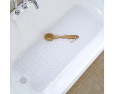 Tree Bud Badewanneneinlage mit Baumknospen-Motiv, rutschfest, 99 x 40,6 cm, extra lang, Duschmatte, Badewannenmatte für Badezimmer mit maschinenwaschbarer Waschmaschine, BPA-frei für Kinder weiß