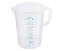 thermohauser Messbecher mit geschlossener Griff, 5000 ml, Kunststoff PE, milchig-weiß, blaue Skala in Litern und Millilitern