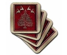 3dRose CST_23855_1 Rentier und Weihnachtsbaum, weiche Untersetzer, 4er-Set