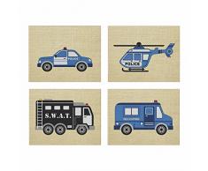 artdash Exklusive Boy s Schlafzimmer Art Prints: Polizei w/Jute Hintergrund 8×10 Set of 4 Prints Linen Tan